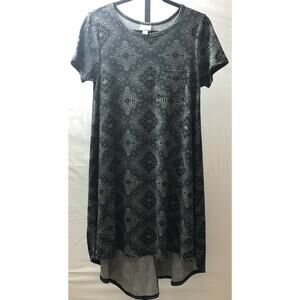 Lularoe Carly Dress Women XS Black Geo Print Short Sleeve Swing Hi Low Flowy